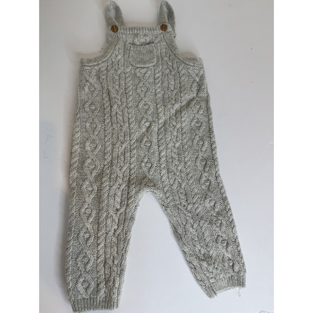 Janie and Jack‎ Cable Knit Overalls 3-6 Months Gray Sweater Romper Infant Unisex